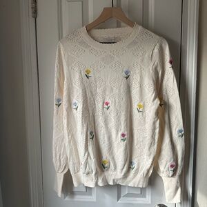 LOFT Floral Draped Sleeve Sweater - Large - NWT